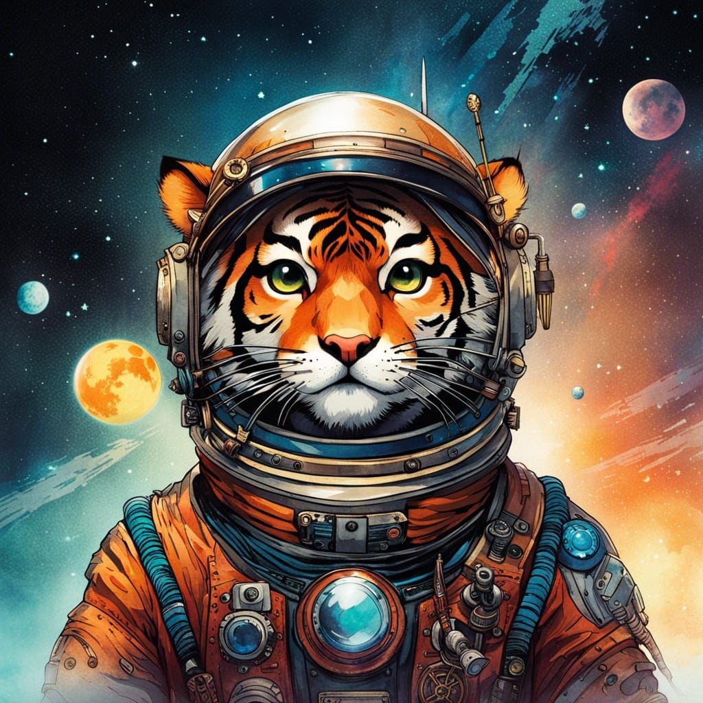 Steampunk Tiger Astronaut in Anime Style