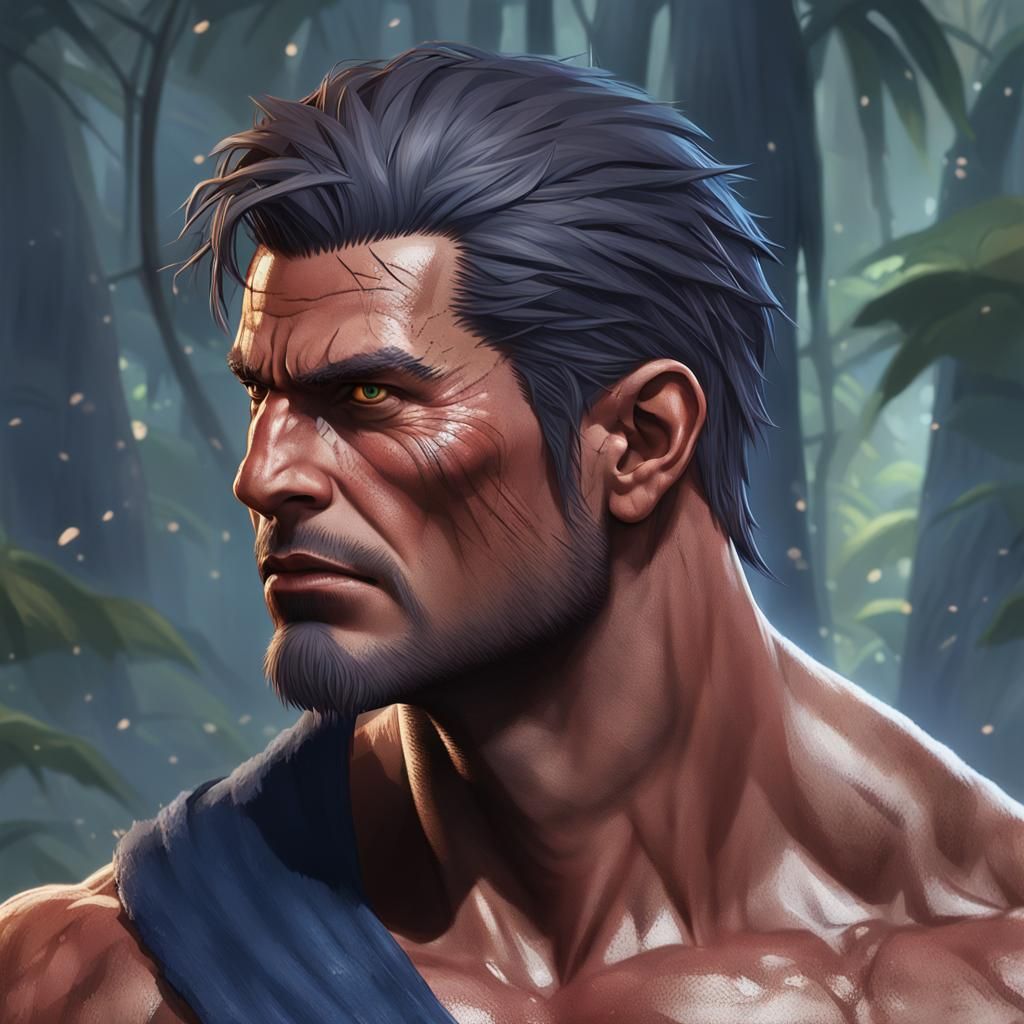 Hyperdetailed Jungle Portrait of a Muscular Man