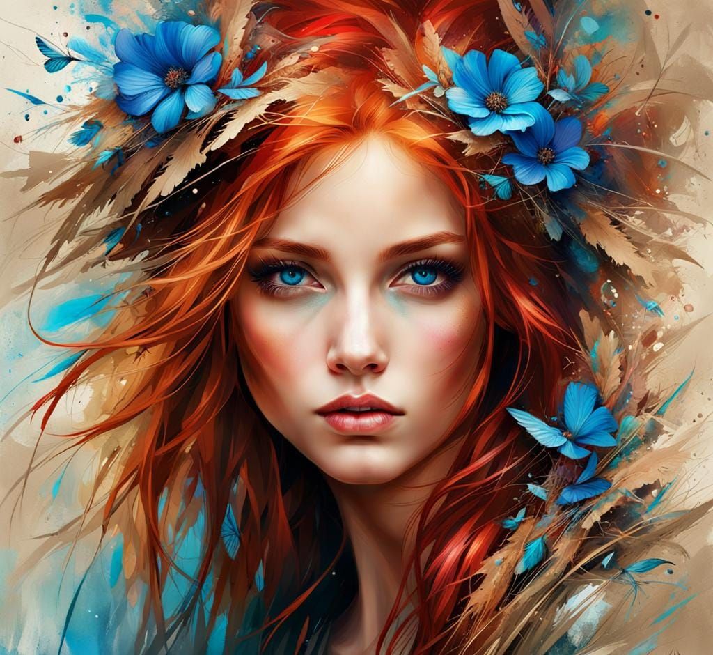 Redhead with Blue Eyes: Hyperdetailed Digital Portrait
