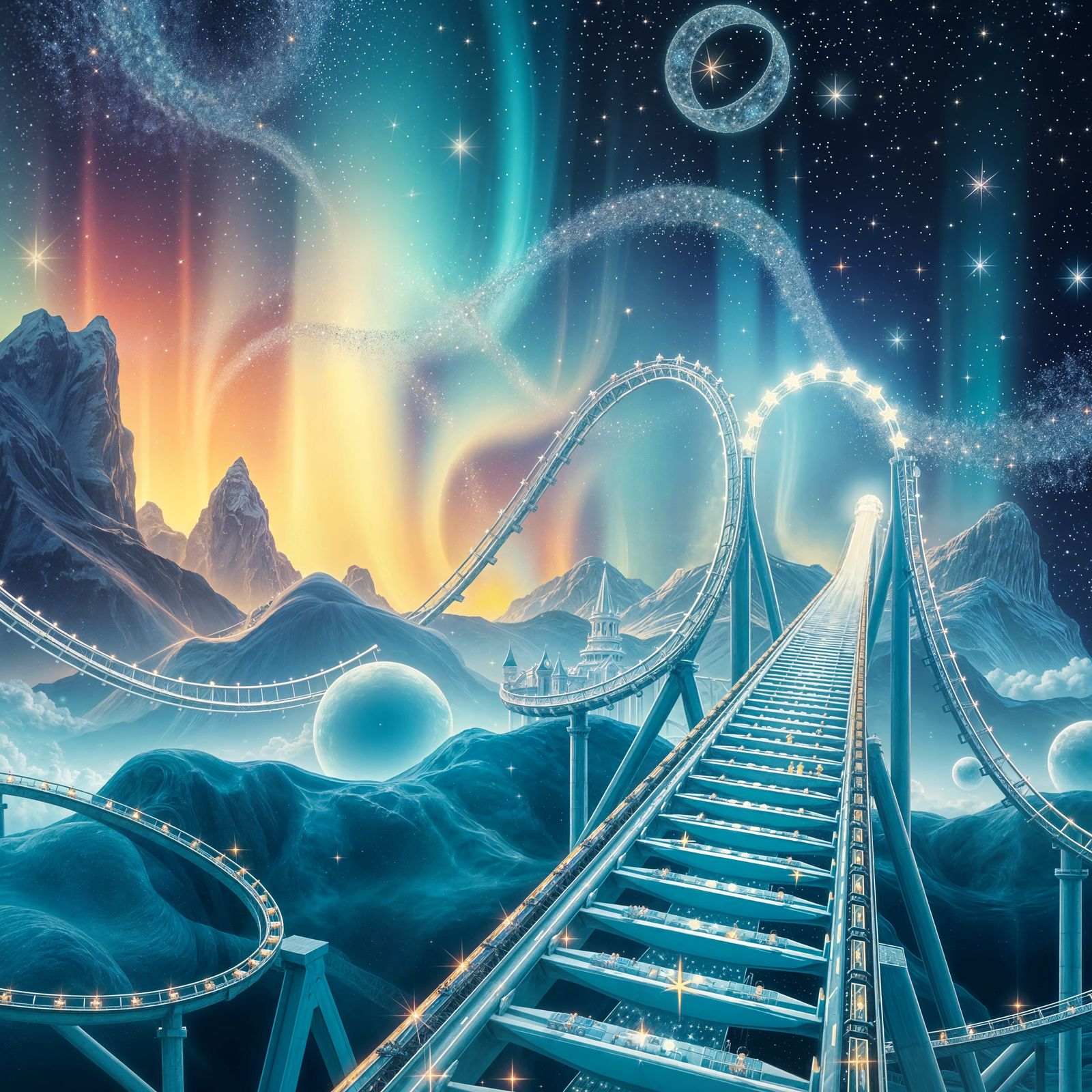 Magical Rollercoaster Under Starry Night Sky