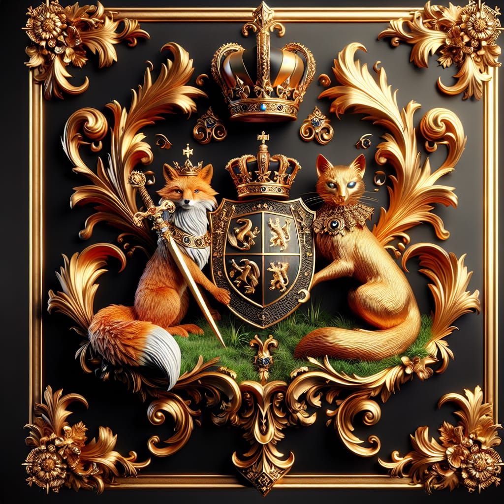 Crowned Fox and Cat Heraldry in Digital Art