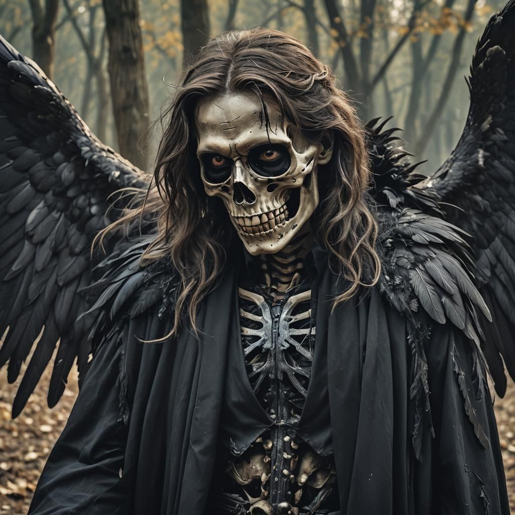 Skeletal Angel Embracing Sorrowful Women