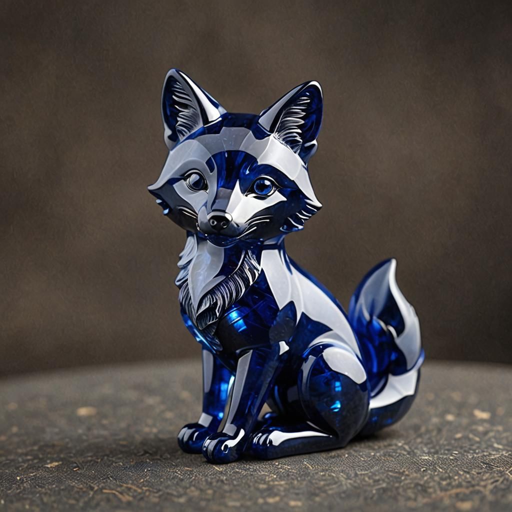 Sapphire Fox Gemstone Carving: Blue Jewel Art
