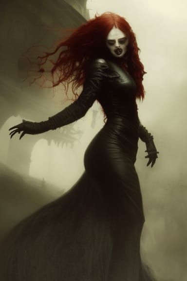 Beautiful Vampire with Fangs in Dark Fantasy Style