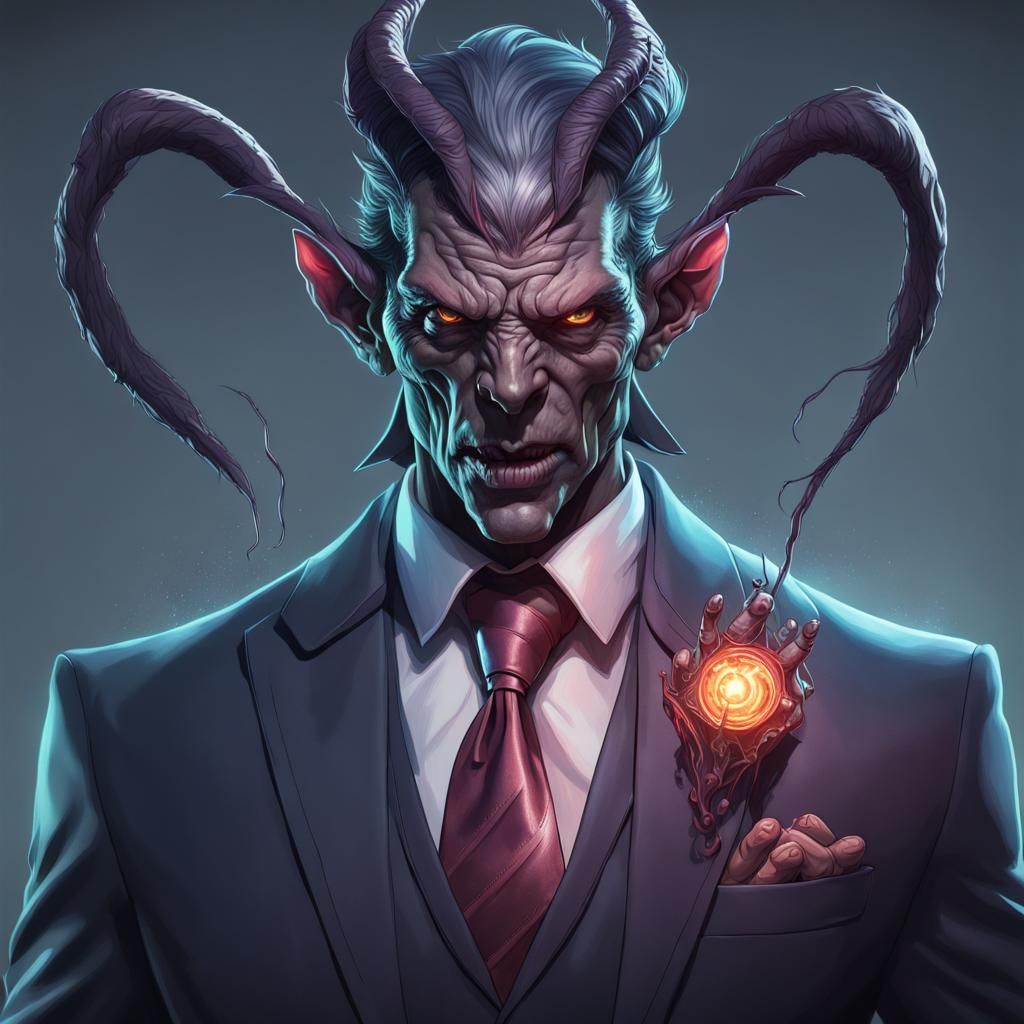 Eldritch Demon in Suit: Hyperdetailed Digital Portrait