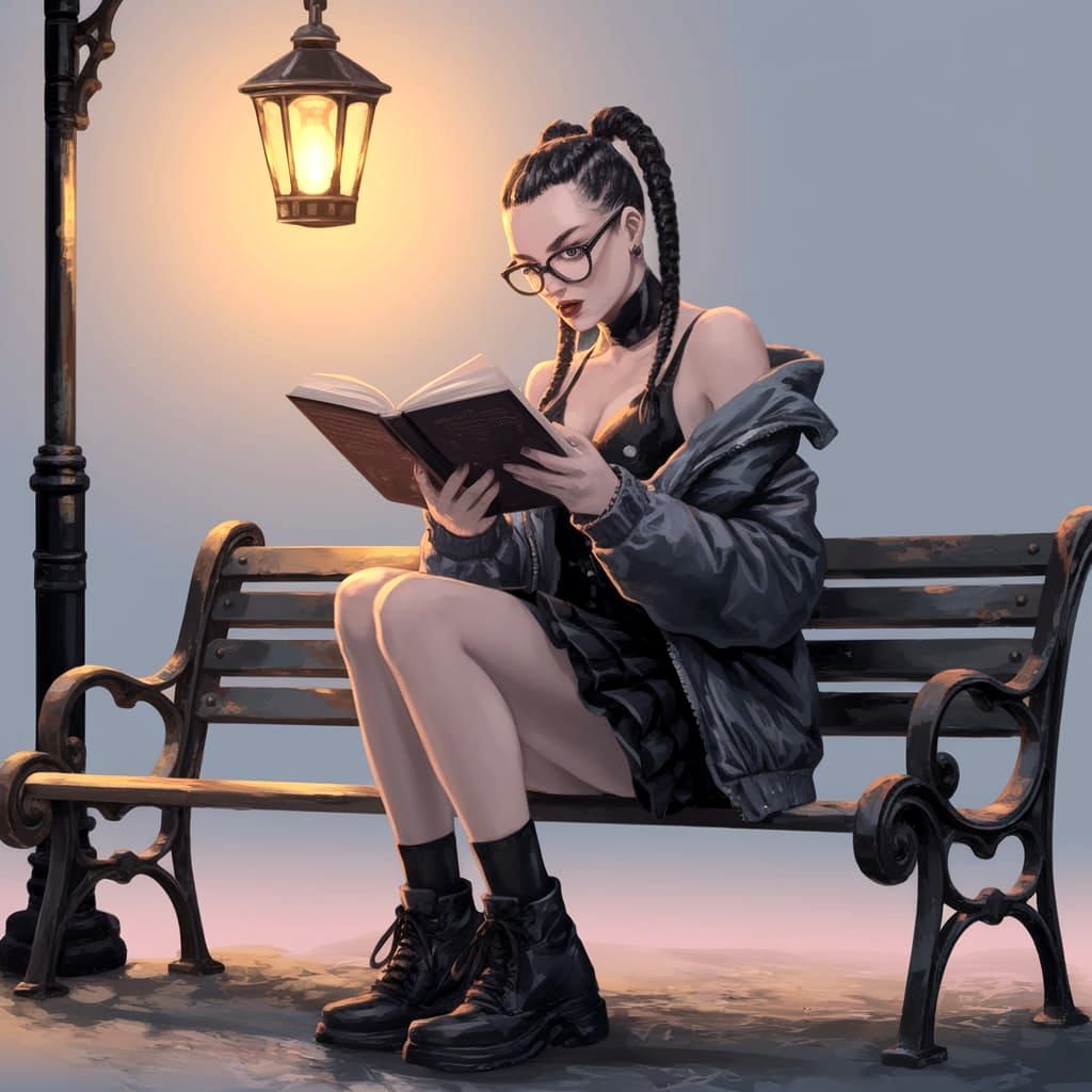 Fierce Female Punk Reader in Cozy Park Setting
