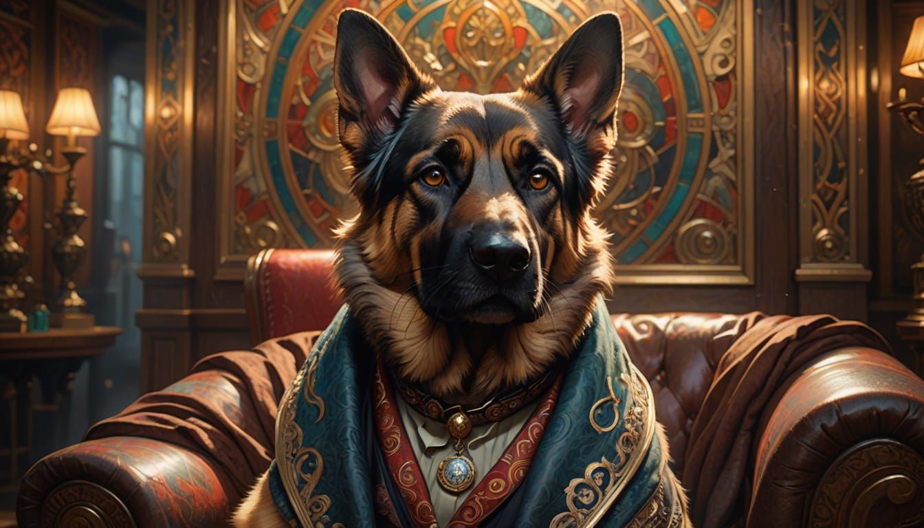 Hyperrealistic Brindle German Shepherd with Soulful Eyes