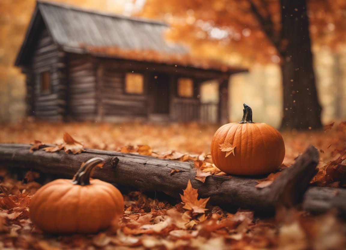 Cozy Autumn Cabin with Pumpkins in Hyperrealism