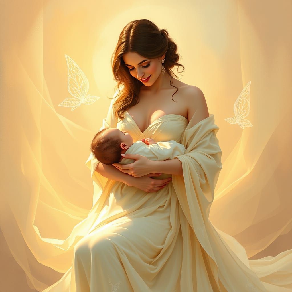 Mother and Child in Art Nouveau Style