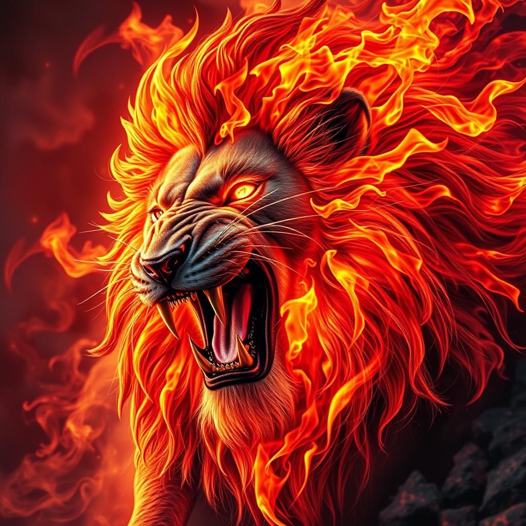 Flaming Lion Roars in Holographic Astral Art