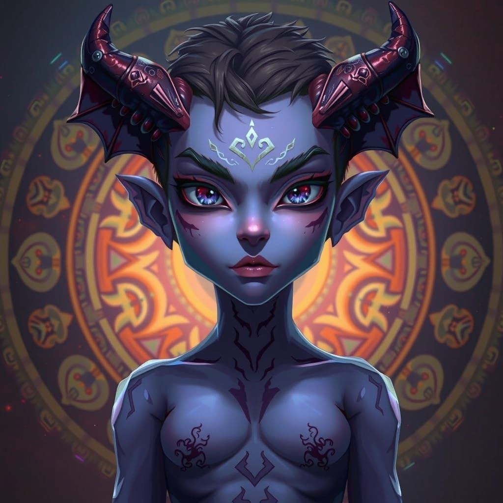 Violet Skinned Demon Woman in Fantasy Style