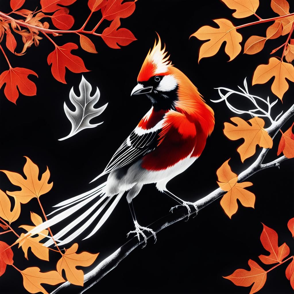 Fiery Autumn Bird Photogram in Man Ray Style