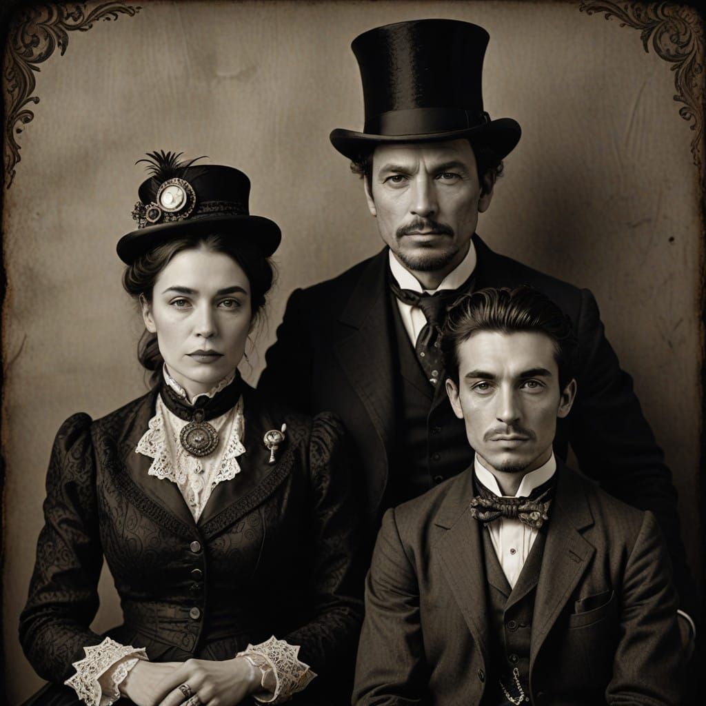 Serious Victorian Family Portrait in Sepia Tones