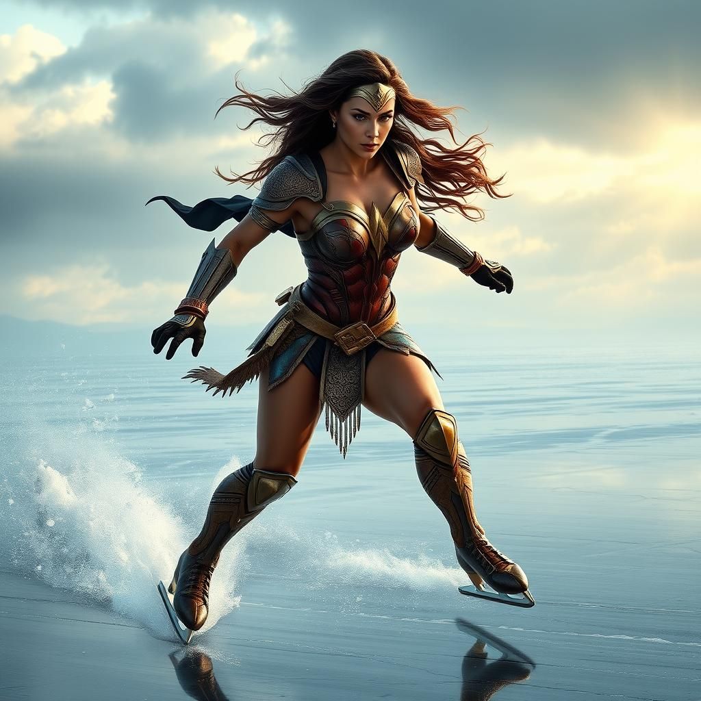 Amazonian warrior princess ice skating