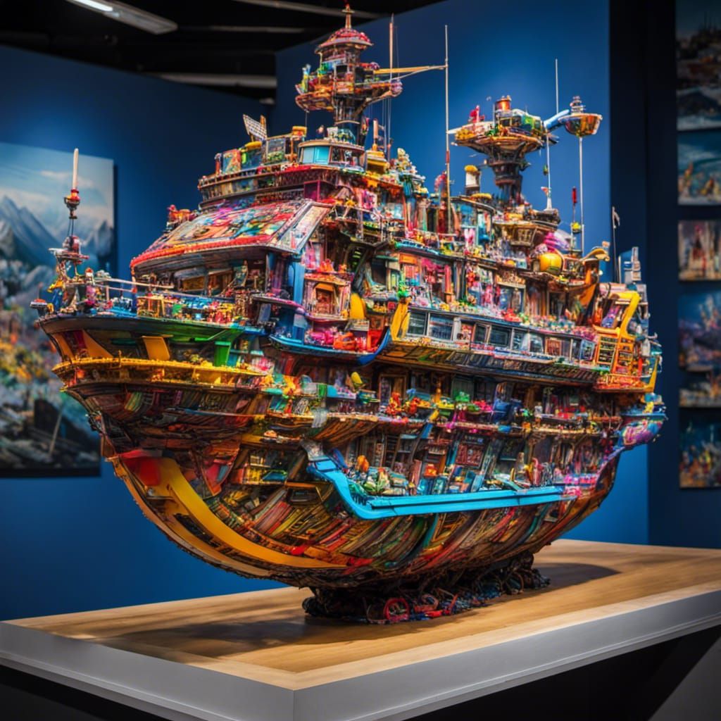 Recycled Toy Ship Sculpture in Graffiti Art Style