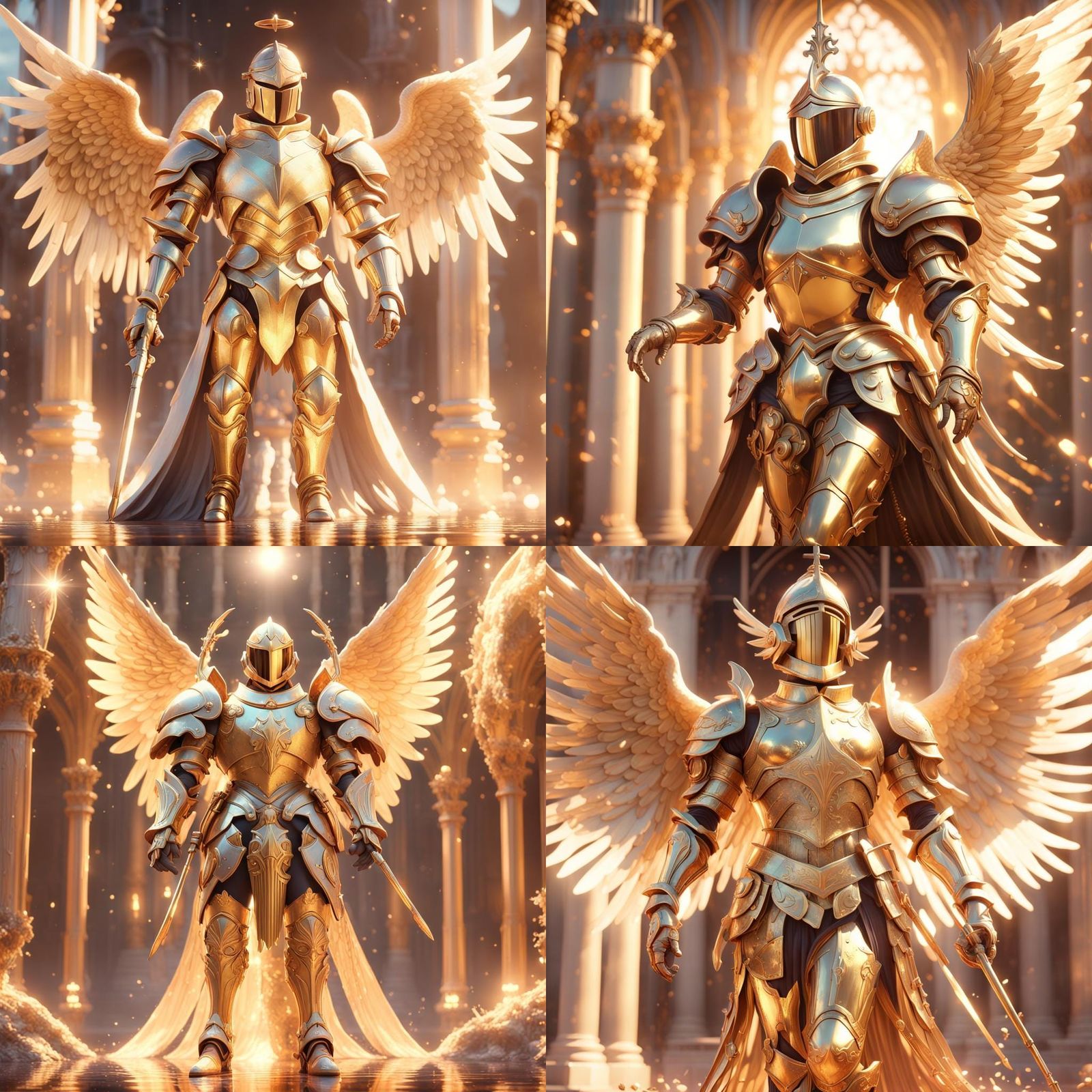 Golden Armored Angel Knight in Enchanting Light