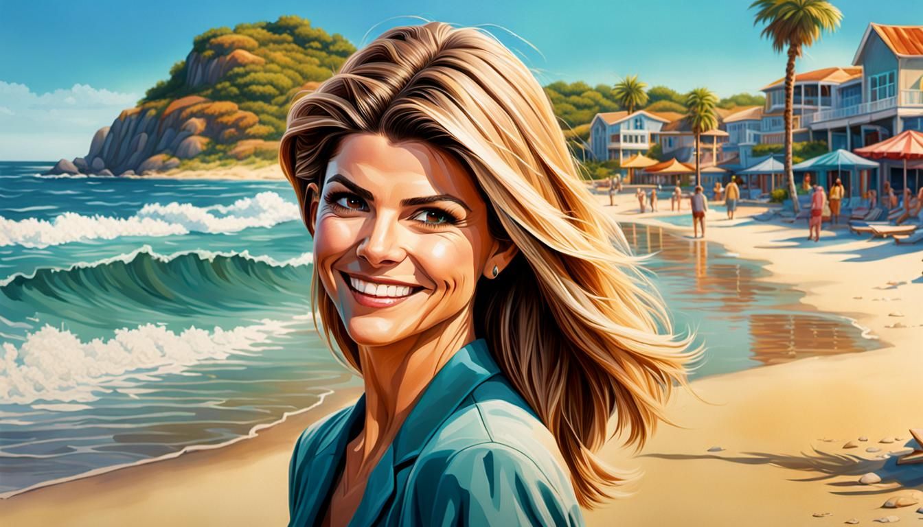 Hyperrealistic Image of a Smiling Woman on Beach