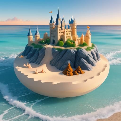 Children Building Sandcastles in Pixar Style