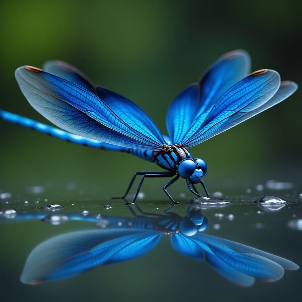 Detailed Dragonfly Wings Reflected in Water