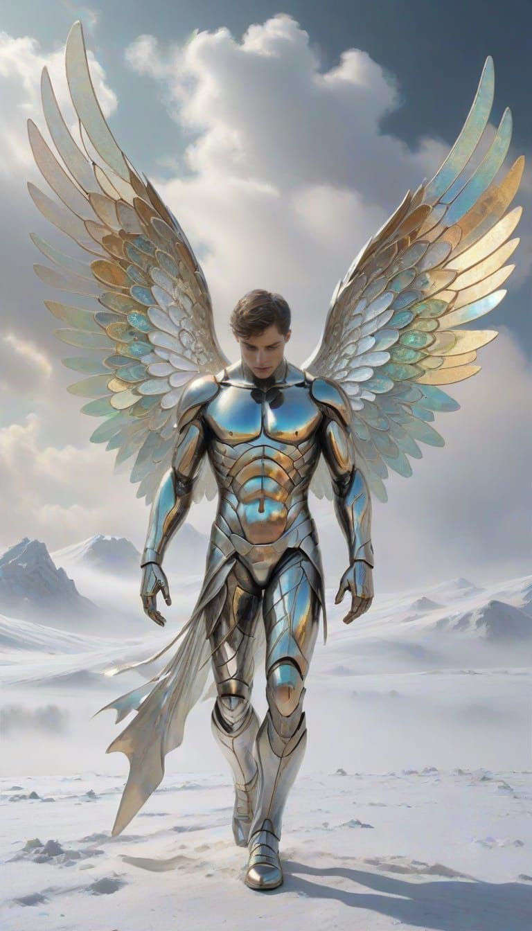 Cyborg Angel with Fractal Wings, Ethereal Fantasy Art