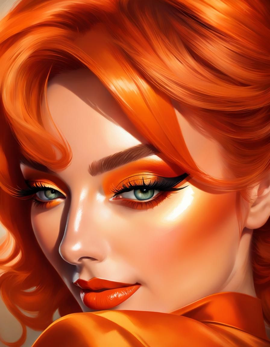 Glamorous Woman with Orange Hair in Realistic Style