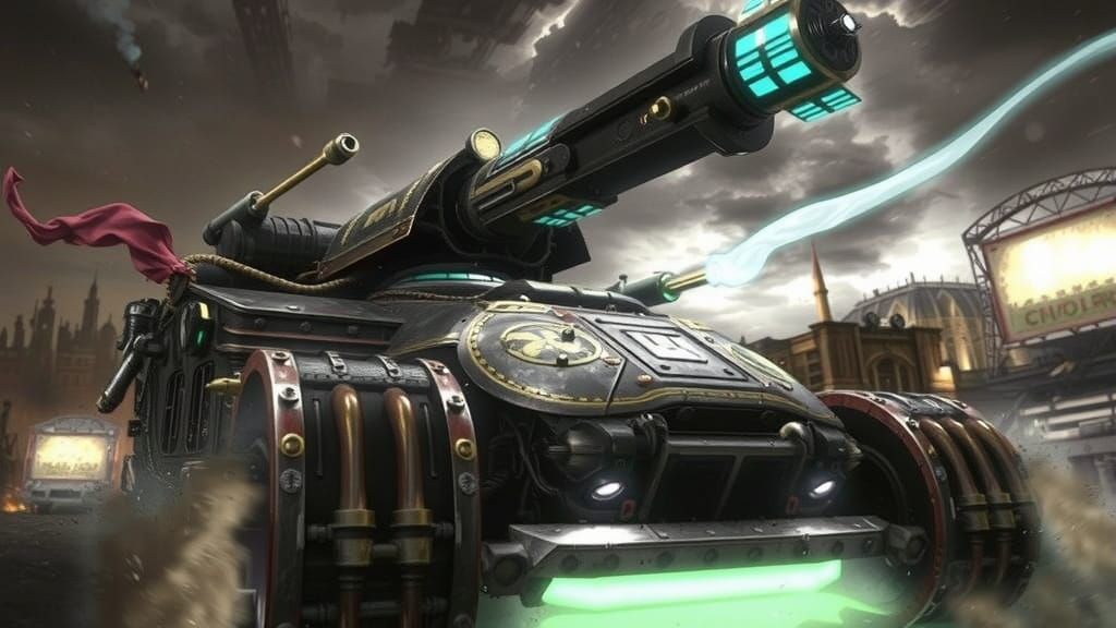 Steampunk Tank Crawls Across Ruined Battlefield