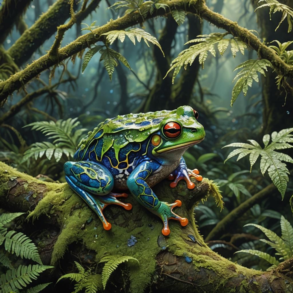 Iridescent Frog in Rainforest, Fantasy Concept Art