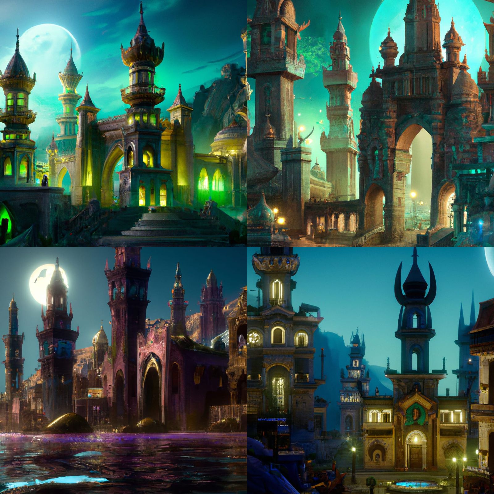 Medina Under Moonlight: Detailed Matte Painting in 8K