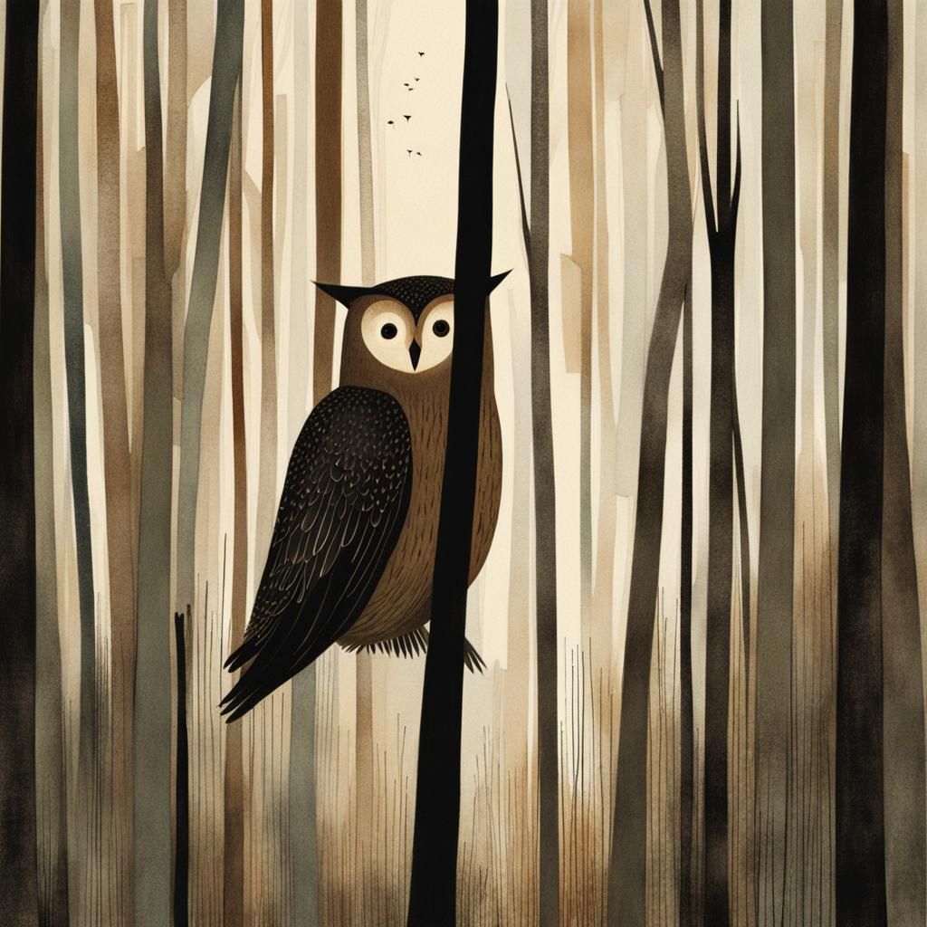 Whimsical Owl in Forest Illustration