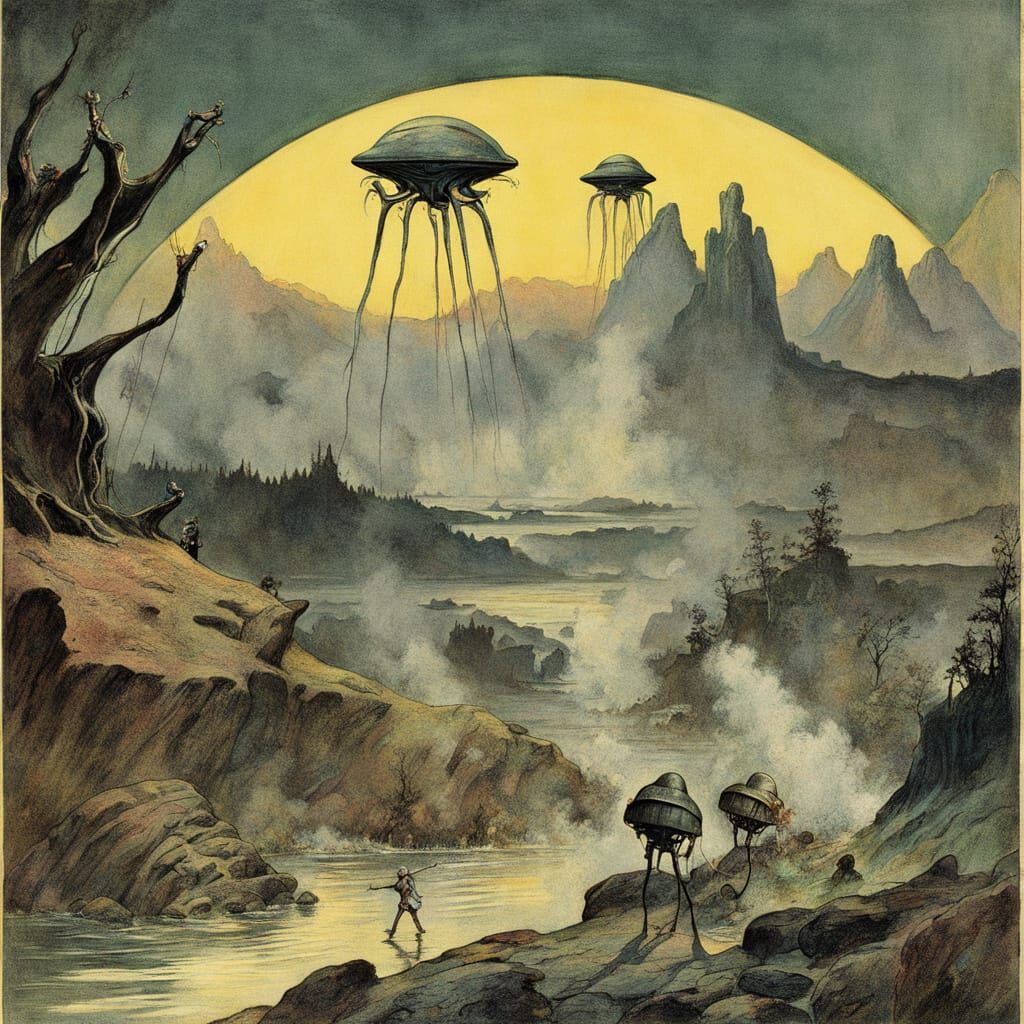 Surreal Vintage Sci-Fi Adventure in the Style of Warwick Gob...