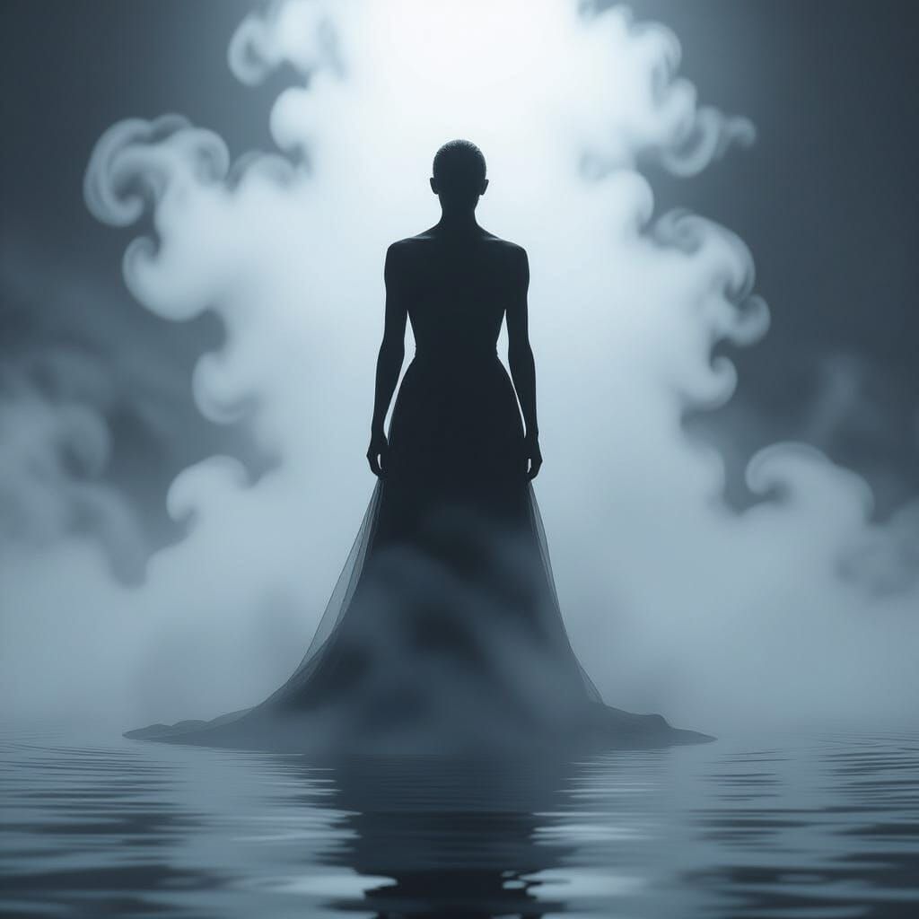 Figure Dissolving into Fog in Dramatic Chiaroscuro