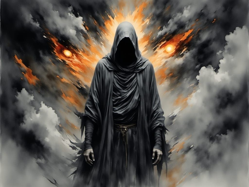 Smoky Figure with Red-Eyed Cloud Presence