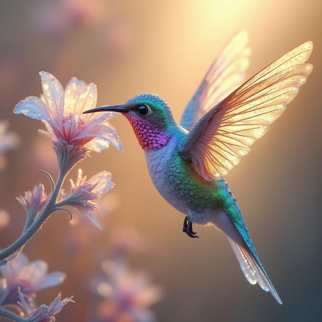 Ethereal Diamond Hummingbird in Art Nouveau Style