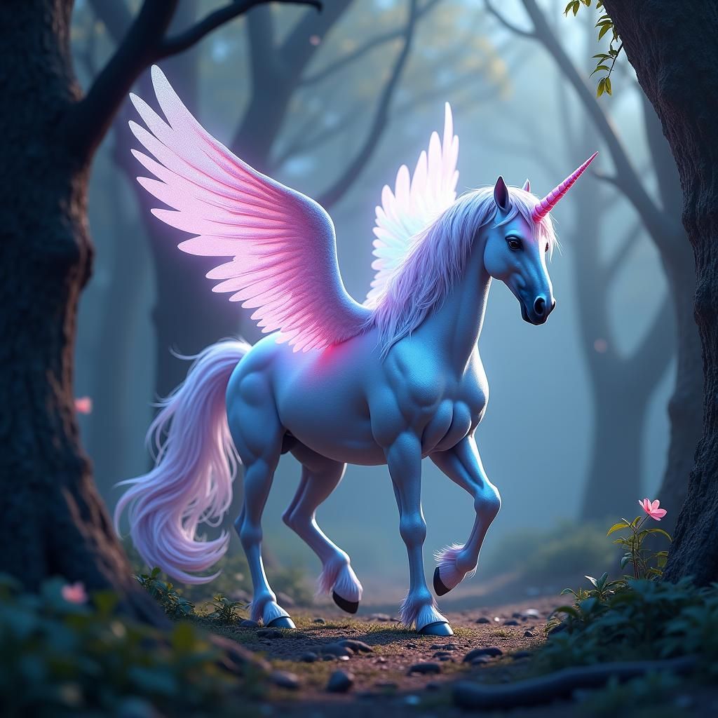 Ethereal Pegasus in Mystical Forest, High-Fantasy Concept Ar...