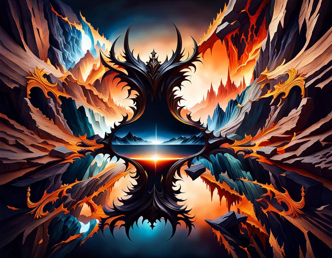 Otherworldly Demon Reflected in Ornate Mirror