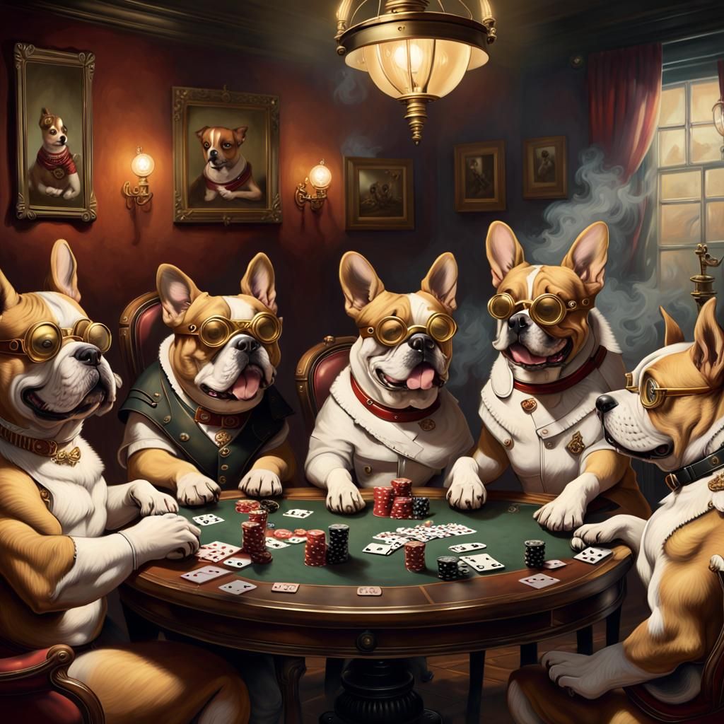 Dogs Playing Poker in Steampunk Style