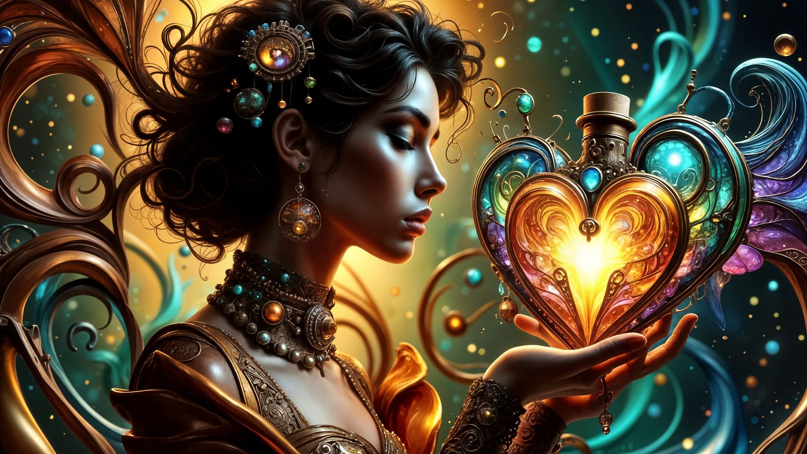 Woman Contemplating a Steampunk Treasure