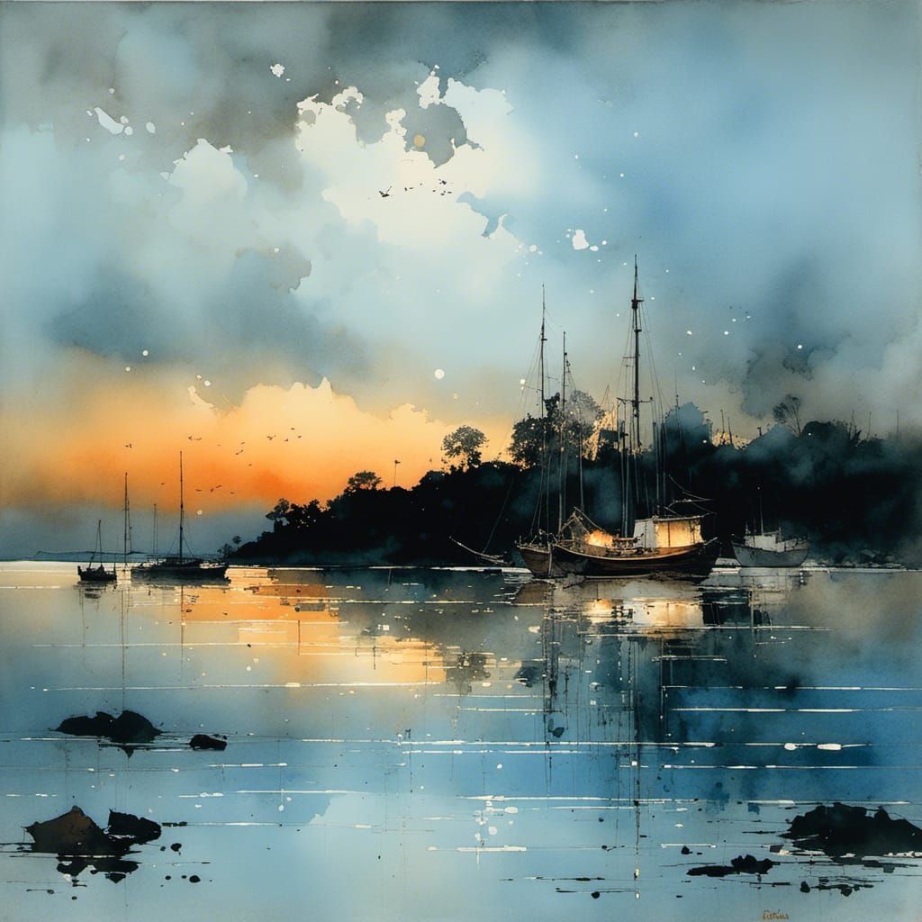 Swedish Archipelago Coast at Sunset in Painterly Style