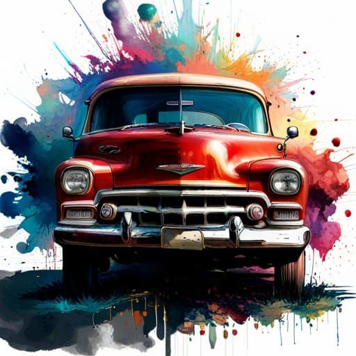Hipster in Chevrolet, Detailed Digital Art