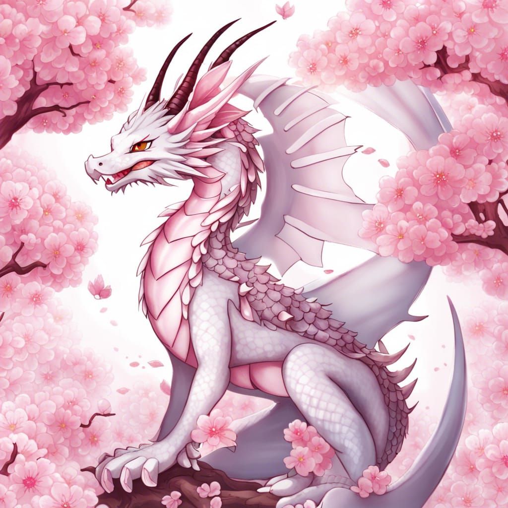 Cute Cherry Blossom Dragon in Anime Style