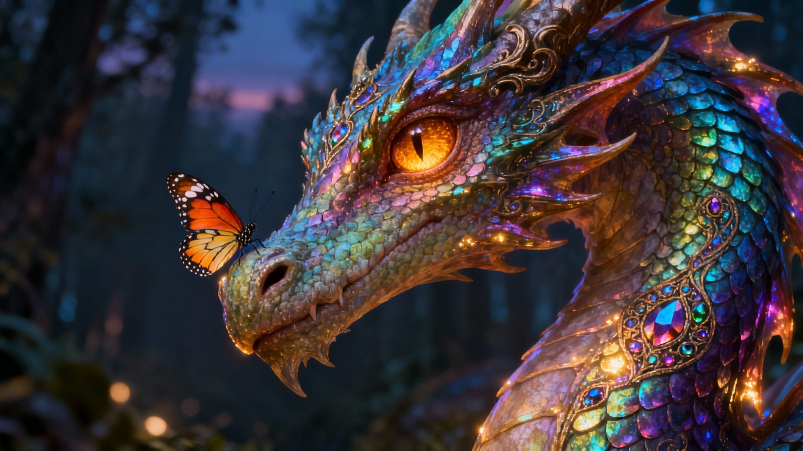 Regal Dragon with Iridescent Scales in Mystical Forest