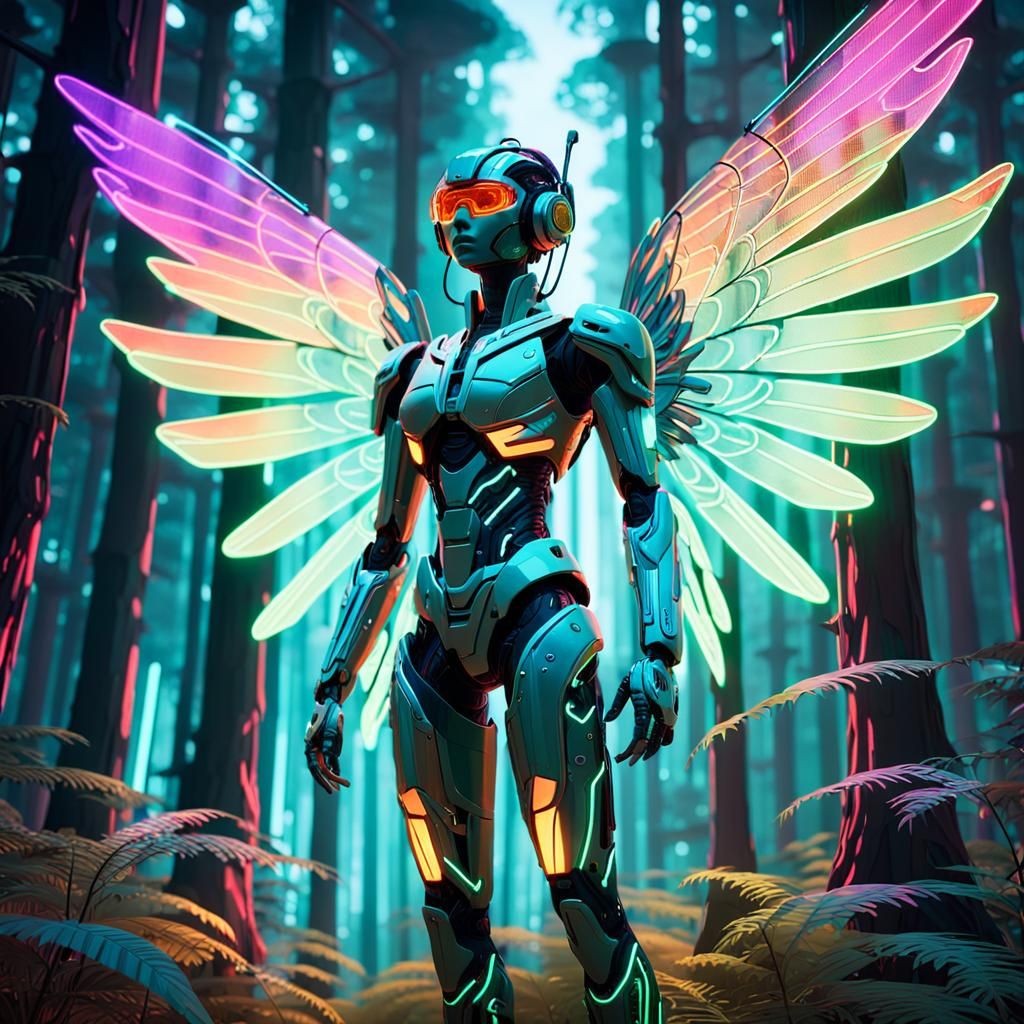 "Neon Sylph: Guardian of the Digital Forest"
