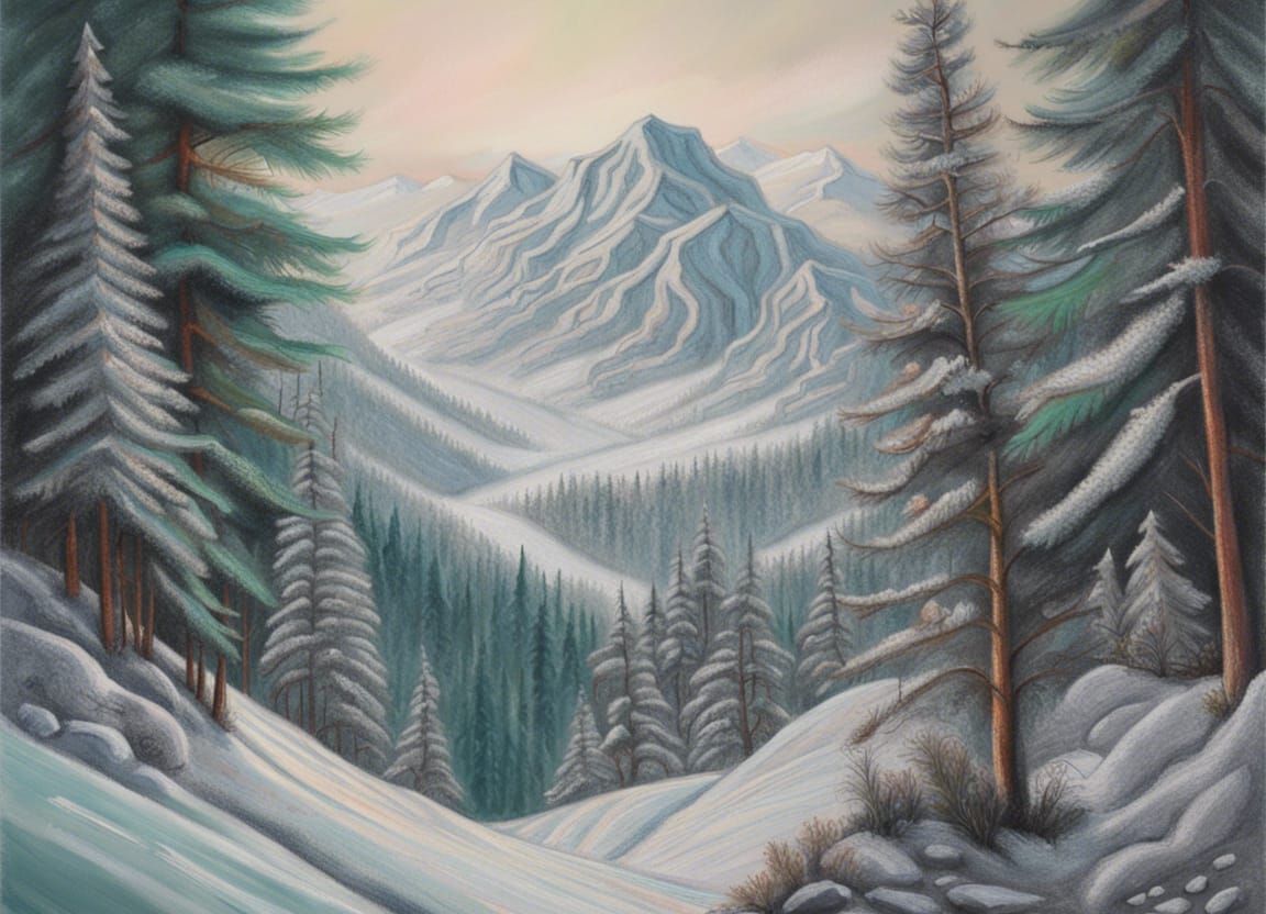 Snowy Taiga Coniferous Forest Painting