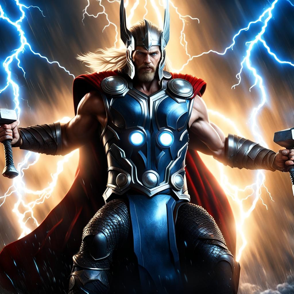 Epic God of Thunder in a Dark Battle Scene