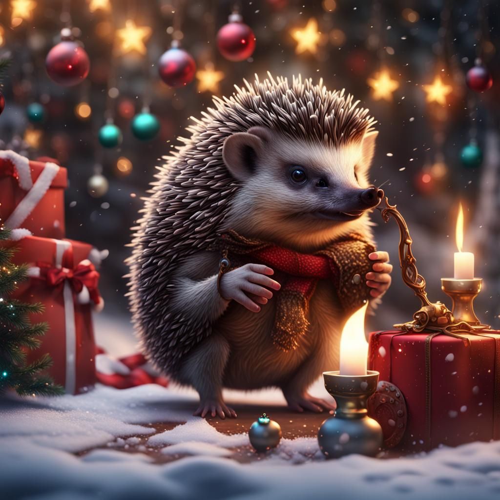 Drunk Hedgehog Celebrates Christmas: Detailed Matte Painting