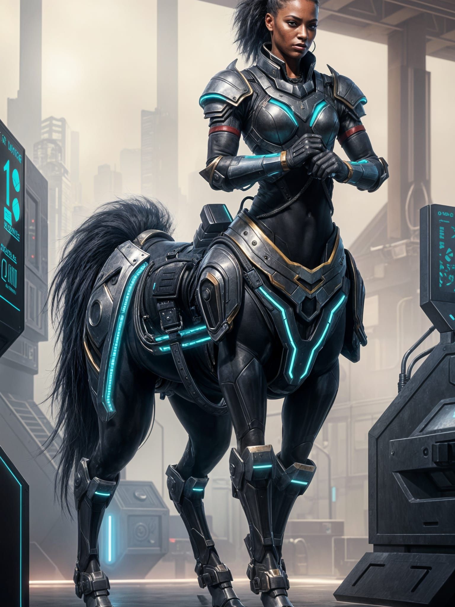 Futuristic Punk Centaur Mercenary in Armor