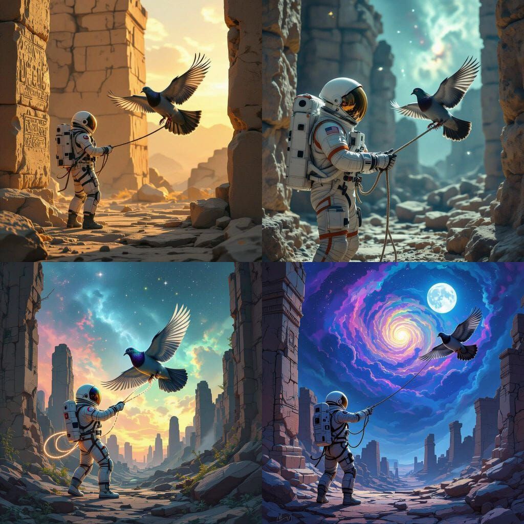 Astronaut Captures Pigeon in Ancient Ruins