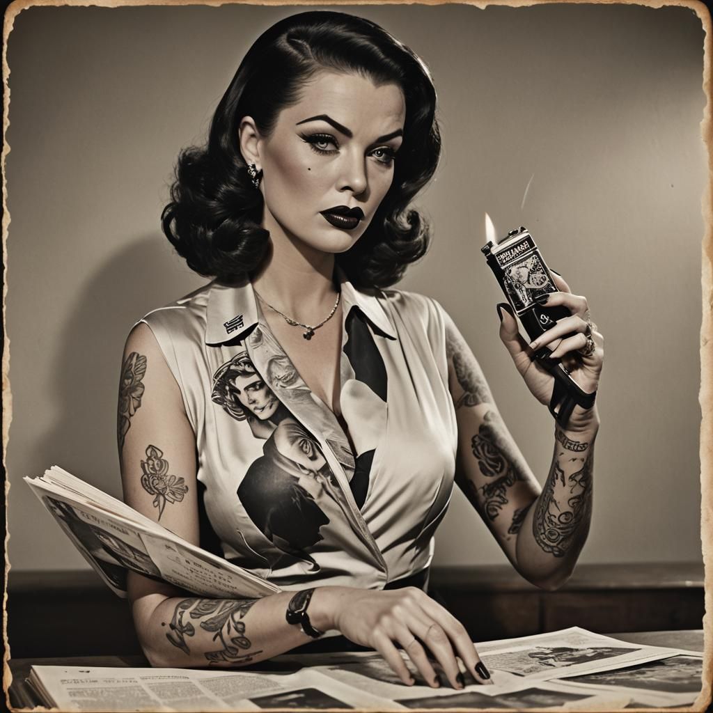 Vintage Pinup Girl with Zippo Lighter