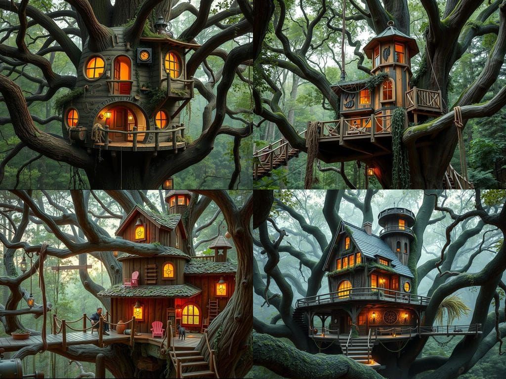 Magical Treehouse Blends with Ancient Forest in Steampunk St...