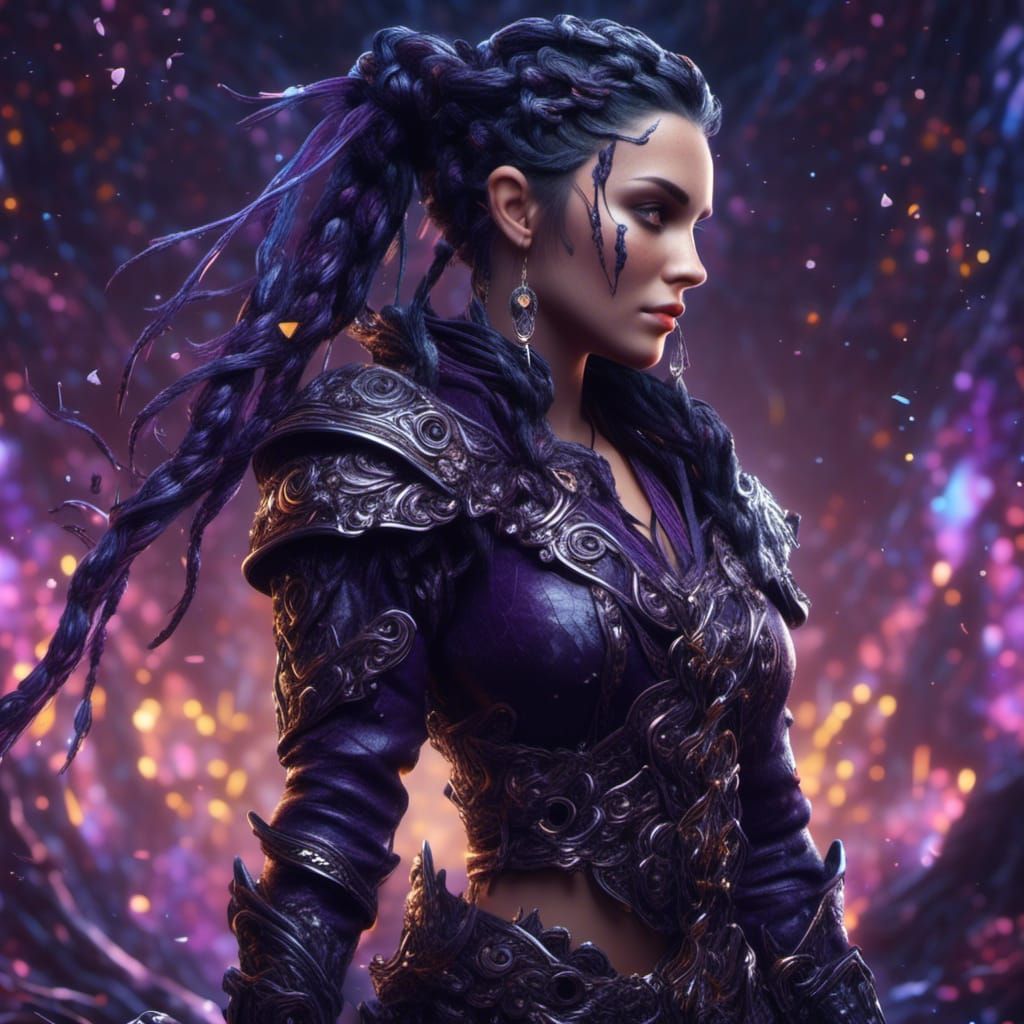 Woman with Viking Braids in Dark Fantasy Style
